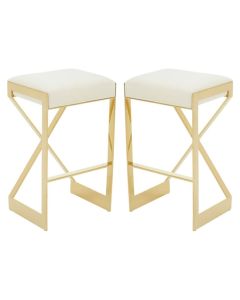 Amberley Ivory Velvet Bar Stools With Gold Metal Base In Pair