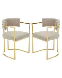 Amberley Mink Velvet Upholstered Dining Chairs With Gold Base In Pair