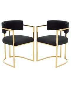 Amberley Black Velvet Upholstered Dining Chairs With Gold Base In Pair