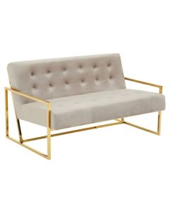 Amberley Velvet Upholstered 2 Seater Sofa In Mink With Gold Frame