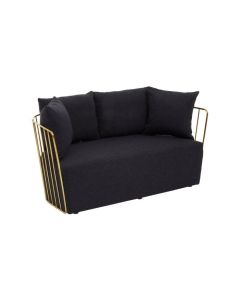 Amberley Fabric Upholstered 2 Seater Sofa In Black With Gold Frame