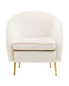 Yasmeen Velvet Lounge Chair In Beige With Gold Metal Legs