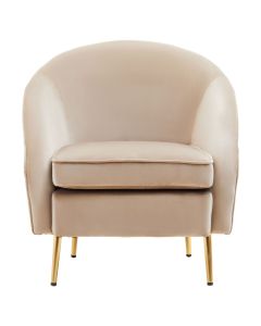 Yasmeen Velvet Lounge Chair In Mink With Gold Metal Legs