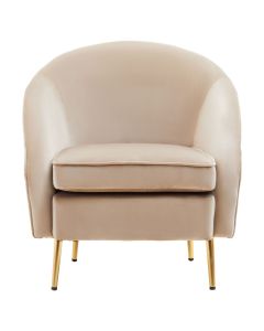 Yasmeen Velvet Lounge Chair In Mink With Gold Metal Legs