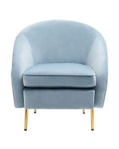 Yasmeen Velvet Lounge Chair In Aqua Blue With Gold Metal Legs