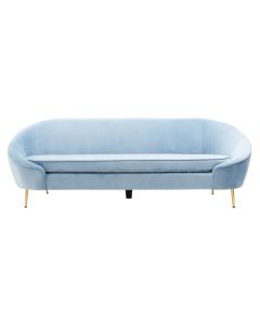 Yasmeen Velvet 3 Seater Sofa In Aqua Blue With Gold Metal Legs