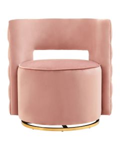 Yasmeen Velvet Swivel Lounge Chair In Pink With Gold Metal Base