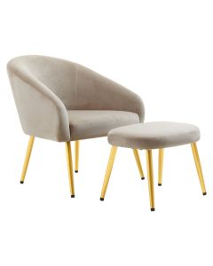 Yasmeen Velvet Armchair And Footstool In Mink