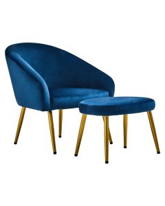 Yasmeen Velvet Armchair And Footstool In Midnight Blue