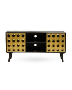 Arti Mango Wood TV Stand In Black And Gold With 2 Doors