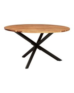 Antrim Round Wooden Dining Table In Oak With Black Metal Legs