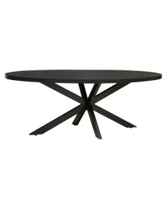 Antrim Oval Wooden Dining Table In Black With Black Metal Legs