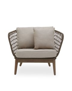 Opus Wooden Armchair In Natural With Grey Fabric Cushion