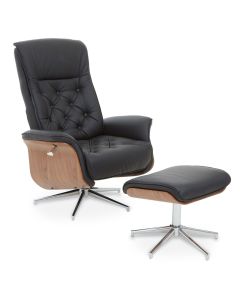 Warrington Leather Effect Recliner Chair And Footstool In Black