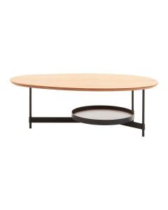 Doha Oblong Wooden Top Coffee Table With Black Metal Base