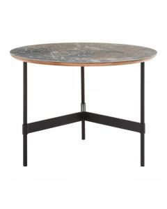 Doha Round Slate Top Coffee Table With Black Metal Frame