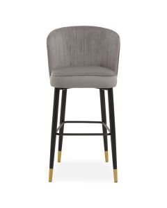 Vieste Velvet Bar Chair In Grey With Tapered Black Legs