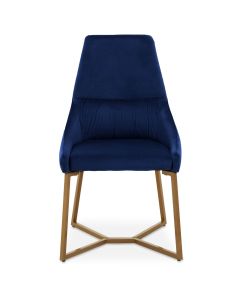Vieste Velvet Dining Chair In Midnight Blue With Gold Metal Legs