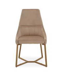 Vieste Velvet Dining Chair In Mink With Gold Metal Legs