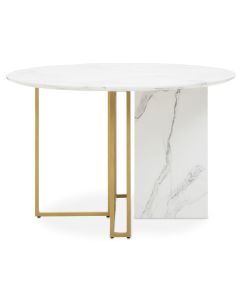 Vieste Round Wooden Dining Table In White Marble Effect