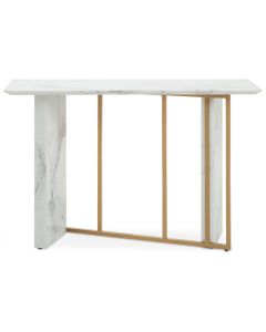 Vieste Wooden Console Table In White Marble Effect With Gold Metal Frame