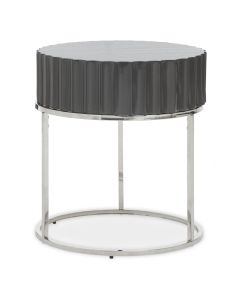 Genoa Round Wooden Lamp Table In Grey With Chrome Metal Frame