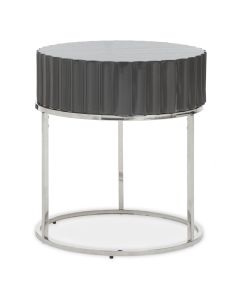 Genoa Round Wooden Lamp Table In Grey With Chrome Metal Frame