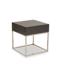 Genoa Wooden Lamp Table In Grey With Chrome Metal Frame