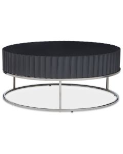 Genoa Wooden Coffee Table In Grey Gloss With Polished Silver Frame