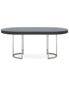 Genoa Wooden Dining Table In Grey Gloss With Polished Silver Frame