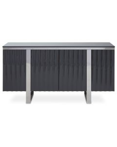 Genoa Wooden Sideboard In Grey Gloss With Polished Silver Frame