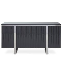 Genoa Wooden Sideboard In Grey Gloss With Polished Silver Frame