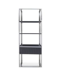 Genoa Wooden Shelving Unit In Grey Gloss With Polished Silver Frame