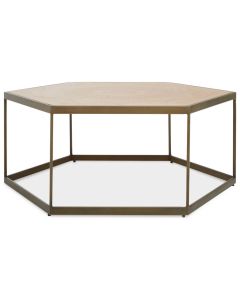 Grenoble Hexagonal Wooden End Table In Brass Frame