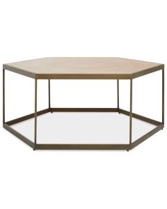 Grenoble Hexagonal Wooden End Table In Brass Frame