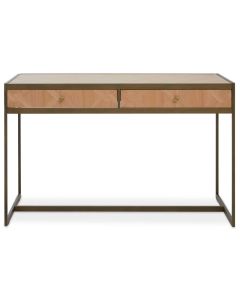 Grenoble Wooden Computer Desk With 2 Drawers In Brass Frame