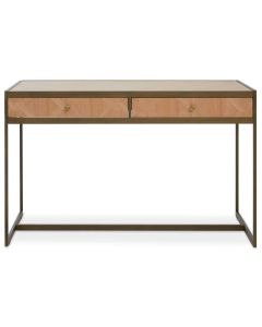 Grenoble Wooden Computer Desk With 2 Drawers In Brass Frame