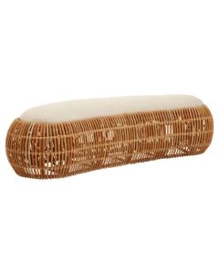 Manado Long Natural Rattan Seating Bench With White Cushion