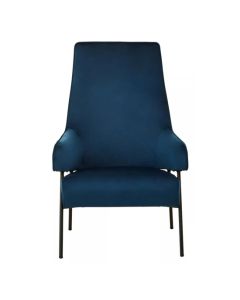 Henia Velvet Armchair In Blue With Black Metal Legs