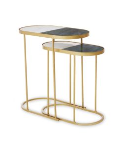 Suar Marble Nest Of 2 Tables With Gold Metal Base