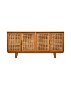 Lyon Wooden Sideboard With 4 Doors In Natural Rattan And Oak