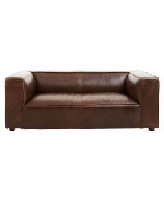 King Leather 2 Seater Sofa In Brown With Rubberwood Orb Legs