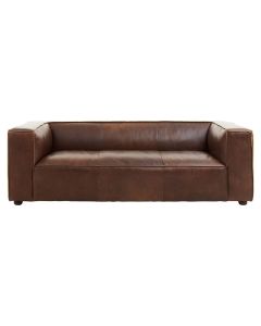 King Leather 3 Seater Sofa In Brown With Rubberwood Orb Legs