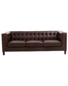King Chesterfield Leather 3 Seater Sofa In Brown