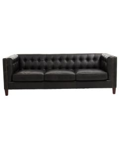 King Chesterfield Leather 3 Seater Sofa In Antique Ebony