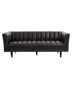 King Leather 3 Seater Sofa In Black With Flared Arms