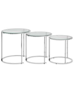 Allure Clear Glass Nest Of 3 Tables With Silver Base