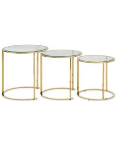 Allure Clear Glass Nest Of 3 Tables With Brushed Gold Base