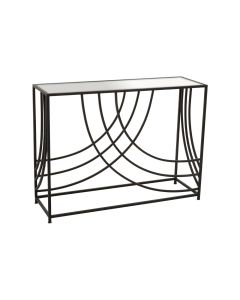 Logan Mirrored Glass Top Console Table With Black Metal Frame