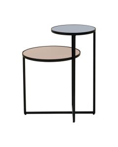 Cabriole Smoked Mirror Glass Top Side Table With Black Metal Frame